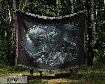 Ice Dragon Woven Blanket Frost Breath Throw Winter Stag Gothic Fantasy Tapestry Blanket