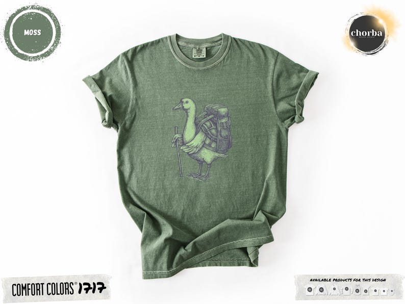 Comfort Colors® Funny Goose Hiking T-Shirt Quirky Animal Nature Tee for Outdoorsy People Silly Goose with Backpack Cottagecore Adventure Tee