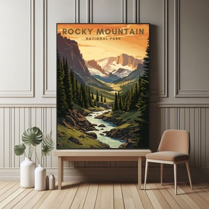 Retro Rocky Mountain National Park Poster, Colorado Landscape Art