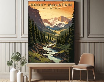 Retro Rocky Mountain National Park Poster, Colorado Wall Art, Hiking Gift