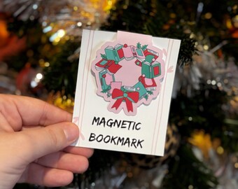 Christmas Book Wreath Magnetic Bookmark
