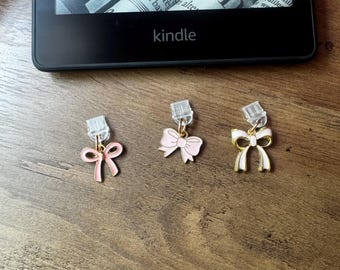 Bow Kindle Dust Plug Charm, Bookish USB-C Protector