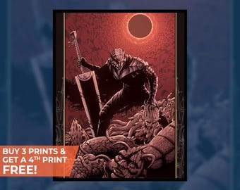 Guts Berserk The Black Swordsman, gamer room wall art, vintage feel, birthday gift, christmas gift