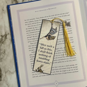 Alice in Wonderland Bookmark: Laminated Cardstock with White Rabbit Charm