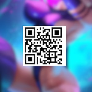 May include: Image with text: "For More Prints, Check the QR code below." A black and white QR code is centered on a blurred background of purples, blues, and pinks. The image has a soft, artistic feel.