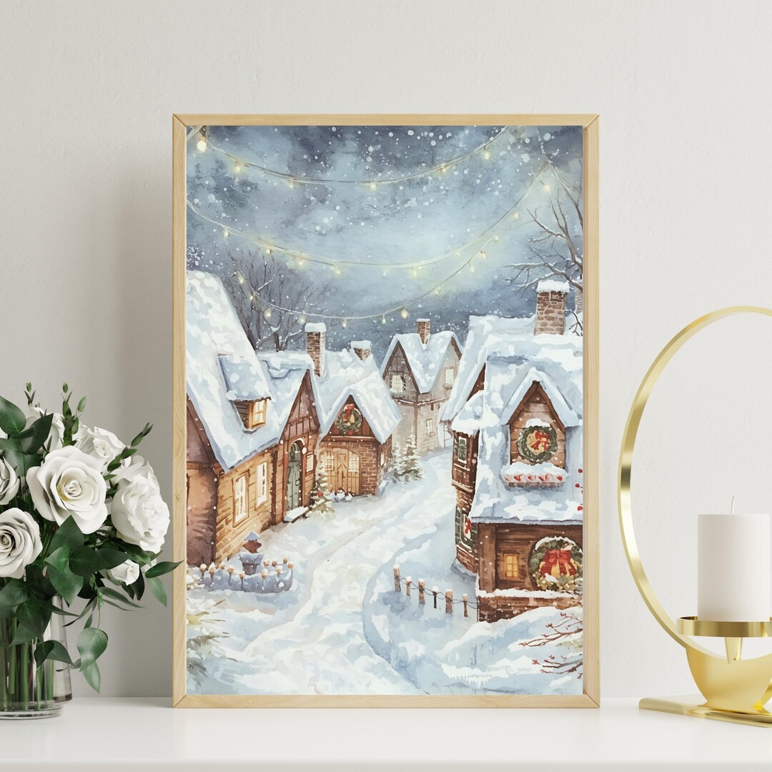 Cozy Winter Village Watercolor – Digital Download - Christmas Wall Art ...