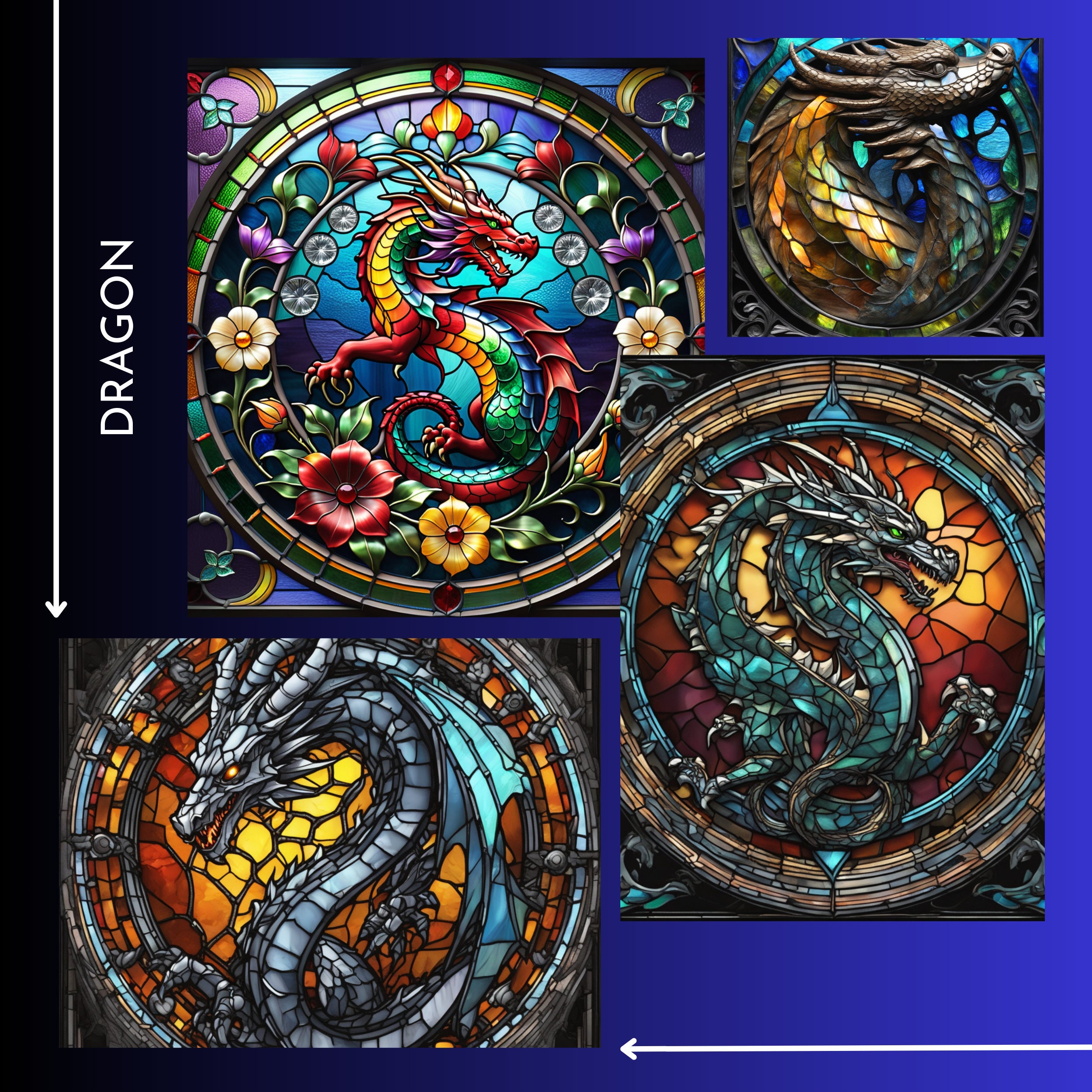 Dragon Stained Glass Sublimation,faux Stained Glass, Wall Art PNG ...