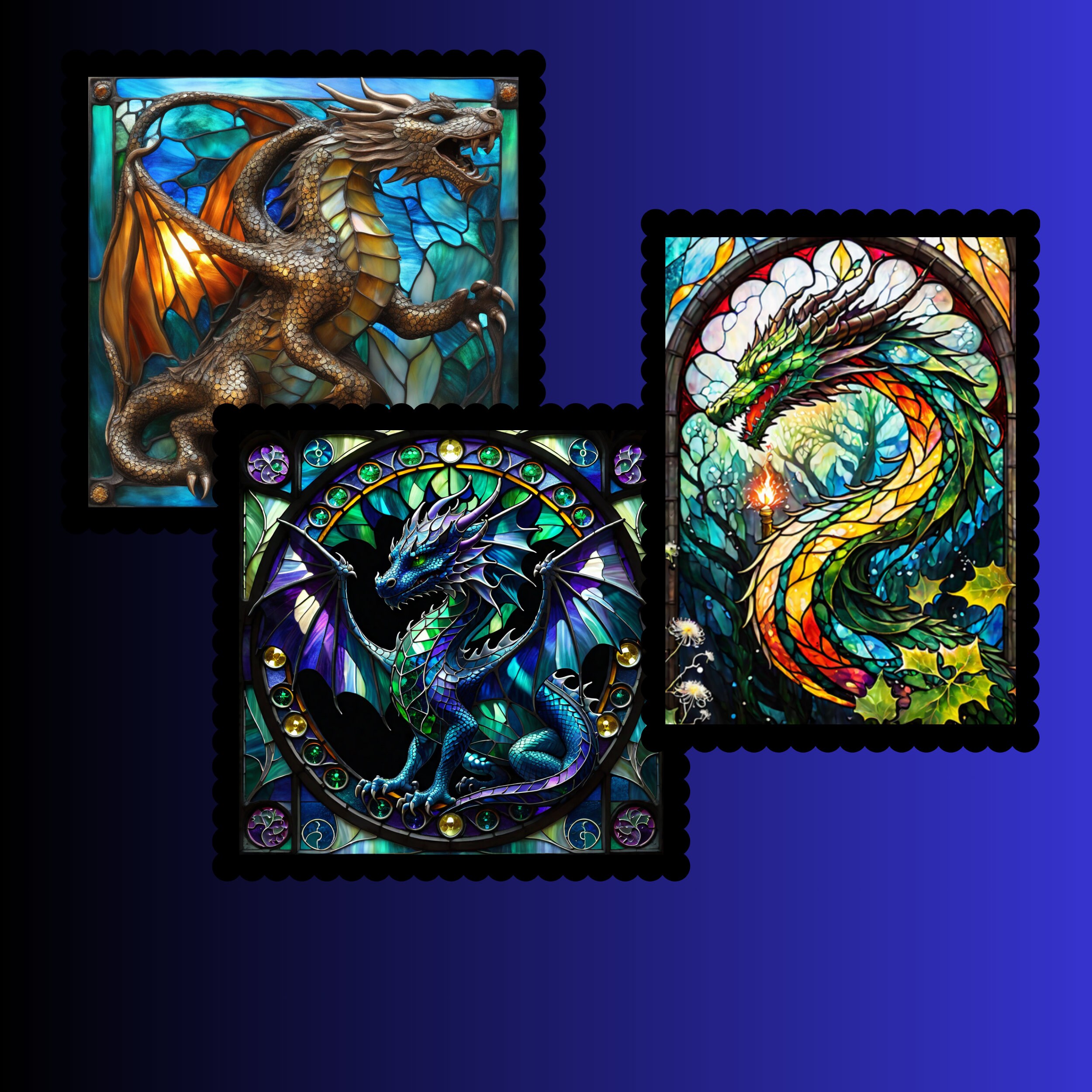 Dragon Stained Glass Sublimation,faux Stained Glass, Wall Art PNG ...