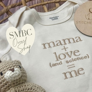 Mama + Love (and Science) = Me Onesie  SMBC Baby Outfit IVF IUI Donor Conceived Embroidered Bodysuit  Single Mom by Choice Gift