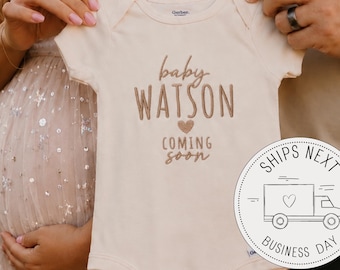 Personalized Baby Announcement ONESIES Custom Name Embroidered ONESIES® Coming Soon
