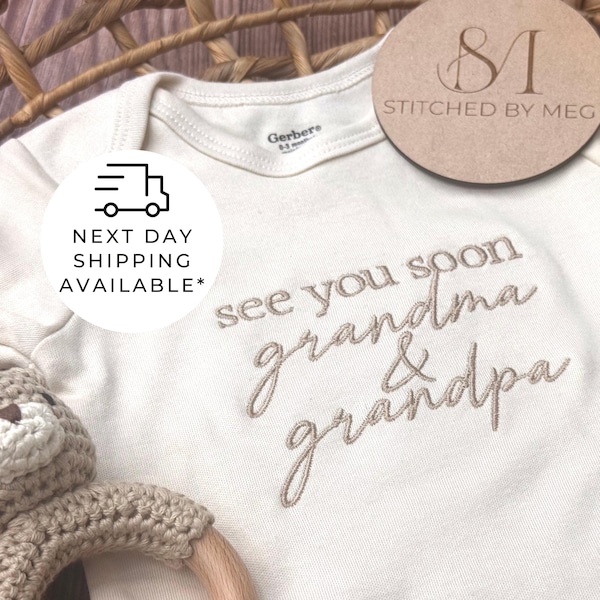 Pregnancy Announcement New Grandparents Onesie® See You Soon Grandma Grandpa Nana Papa Gigi Baby Personalized Gift for Custom Embroidered G1
