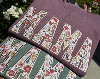 Custom Appliqué Sweatshirt – Floral Fabric Letters with Satin Stitch