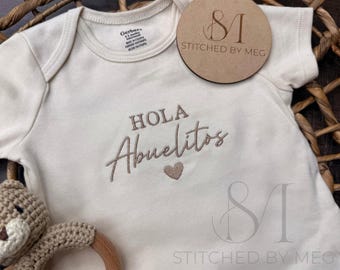 Personalized Embroidered Hola Abuelitos ONESIES® brand Pregnancy Announcement Custom Abuela Abuelo Abuelita Grandparents Tia Tio