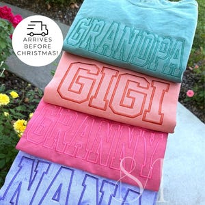 Embroidered Grandma Shirt Comfort Colors Sweatshirt Personalized Grandparent Gift Announcement Grandma Present Christmas Gigi Nana Mimi Papa