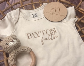 Personalized Baby Name Gerber Onesie® Personalized First + Middle Name Embroidered Bodysuit Neutral Newborn Outfit Personalized Baby Shower