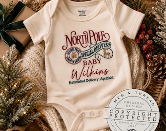 Christmas Pregnancy Announcement Onesie® Personalized Christmas North Pole “Special Delivery” Baby Announcement Onesie New Baby Surprise