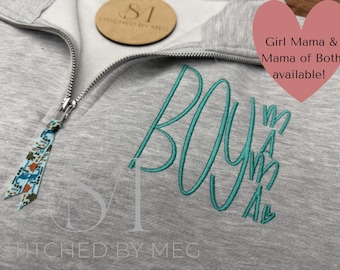 Personlig Mamma-tröja med kvarts dragkedja | Pojke, Mamma, Flicka, Mamma, Mamma av båda | Broderad tröja med 1/4 dragkedja | Anpassad trådfärg | Mammapresent