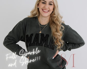 Anpassad Glitter Mama-tröja: Comfort Colors eller Gildan Crewneck