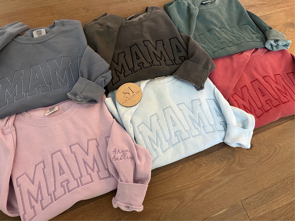 Mothers Day Gift Embroidered Mama Sweatshirt With Kids Name, Monochromatic Comfort Colors, Cozy Mom Apparel, Perfect Mother'S Day Gift Mothers Day Grandma
