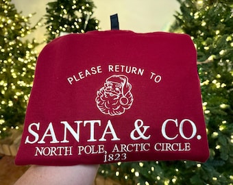 "Var god återvänd till jultomten och co." Jultröja, festtröja