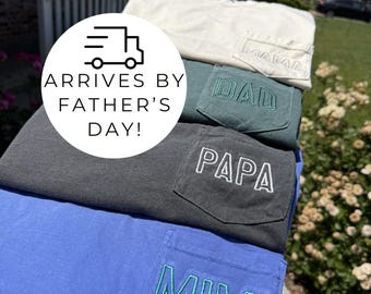 Camiseta personalizada Comfort Colors con bolsillo: Camiseta con nombre bordado