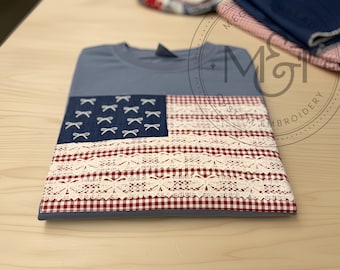 Camiseta con la bandera estadounidense para mujer, camiseta patriótica, sudadera con capucha del 4 de julio, apliques de encaje, mezclilla, ropa vintage estadounidense, atuendo para el Día de los Caídos