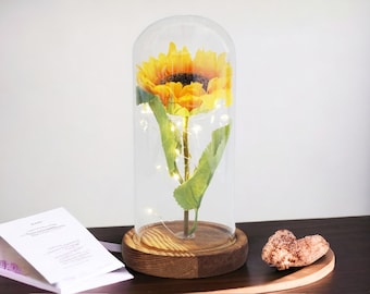 Eternal and Immortal Flower The Beauty And The Beast Sunflower Glass Dome Mother's Day Birthdays Gift For wedding Decor
