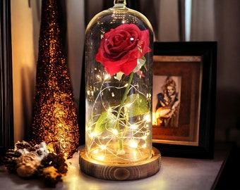 Timeless Beauty: Glass Cover Decoration with Eternal Rose Flowers