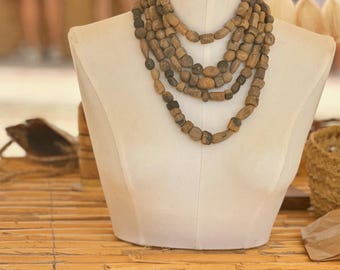 Neolithic necklace replica | fire-fired ceramic beads | Iberian amulet | primitive pottery