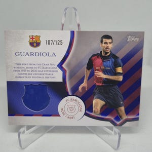 Carta commemorativa del sedile Camp-Nou di Pep Guardiola /125 pezzi, Topps FC Barcellona 125° anniversario 2024. Carta da calcio. Spedizione combinata.