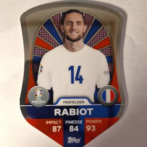 Rabiot « Chrome Pro Elite Shield », Topps Match Attax Euro 2024. France. Carte de football. Carte à collectionner. Expédition combinée. Lisez les informations.