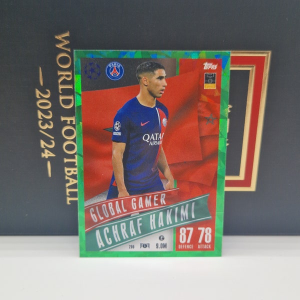 Achraf Hakimi "Global Gamer" Emerald, Topps Match Attax Extra 2024. Soccer card. Trading card. Combined shipping. Paris Saint-Germain