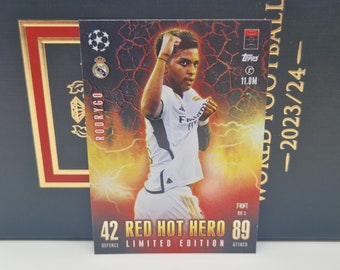 Rodrygo "Red Hot Hero Limited Edition", Topps Match Attax Extra 2024. Soccer card. Trading card. Combined shipping. Read info.