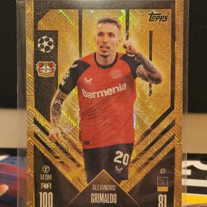 Alejandro Grimaldo « 100 Club », Attax 2024/2025 du nouveau match Topps. Carte de football. Carte à collectionner. Expédition combinée. Lisez les informations.