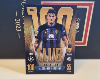 Alessandro Bastoni &quot;100 Club&quot;, Topps Match Attax Soccer 2024. Soccer card. Trading card. Combined shipping.