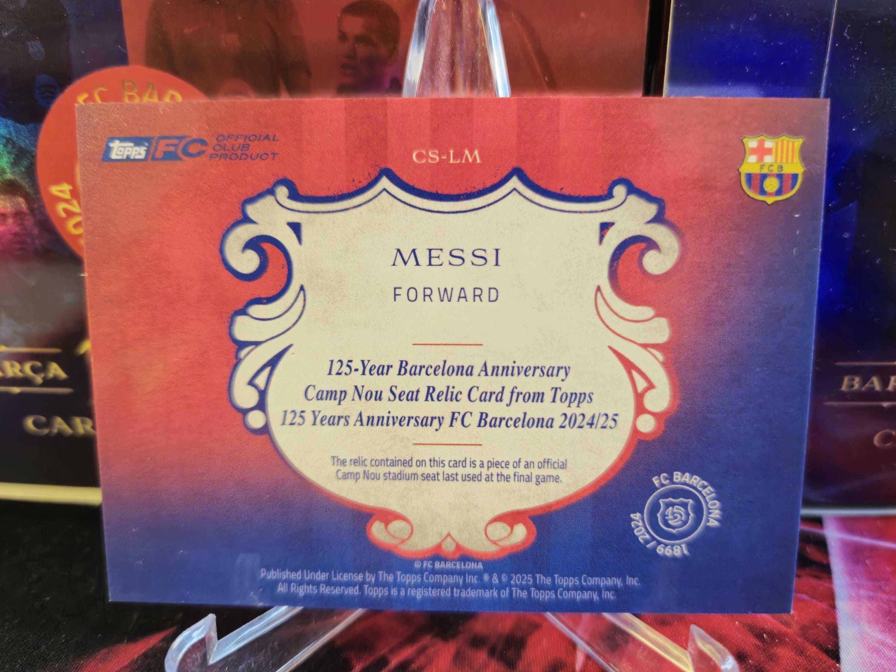 Carte Relique Lionel Messi - Topps 125 Ans FC Barcelone, édition 2023/24, Occasion