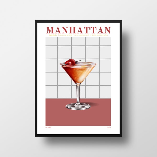 Manhattan Cocktail 7 Poster, Modern Wall Art Home Decor, Digital Print, Download