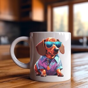 Cute Dachshund Coffee Mug, Dachshund dog wearing Sunglasses, Stylish Dachshund dog Mug, Pet Mug, dog mug, Everyday gift, 11 oz White mug
