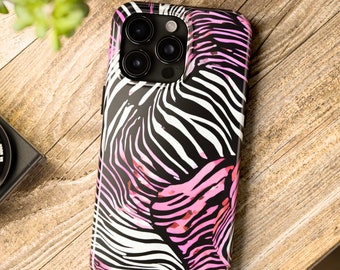 Zebra pattern iPhone case. Zebra lovers, Animal print phone case, Tough phone case, Zebra Animal print case, pink pattern, Impact Resistance