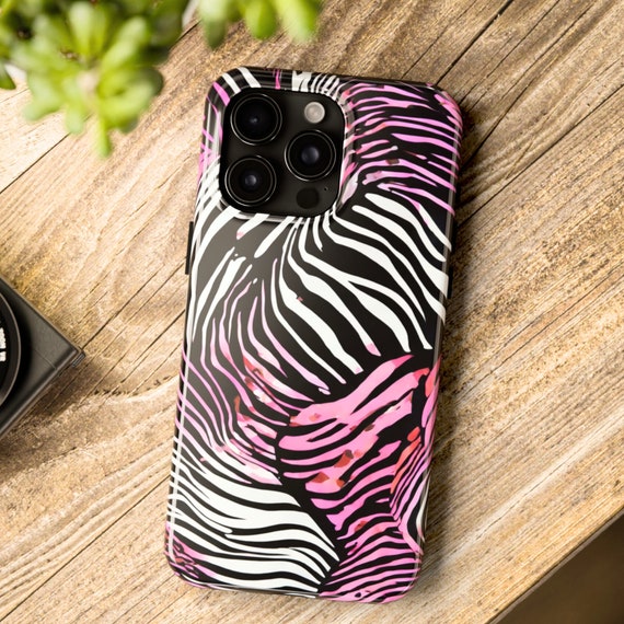 Zebra pattern iPhone case. Zebra lovers, Animal print phone case, Tough phone case, Zebra Animal print case, pink pattern, Impact Resistance