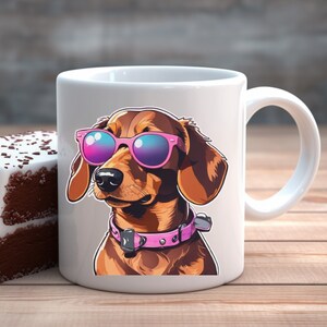 Dachshund Coffee Mug, Dachshund dog wearing Sunglasses, Stylish Dachshund dog Mug, Pet Mug, dog mug, Everyday gift, 11 oz White mug