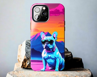 French Bulldog wearing sunglasses Bright Colors, iPhone & Samsung case, Frenchie phone case, Tough phone case, Impact resistance