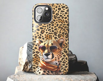 Cute Cheetah with sunglasses iPhone case. Big cat lovers, Animal print phone case, Tough phone case, Cheetah pattern, Impact Resistance