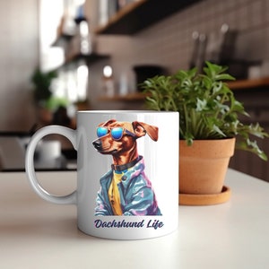 Cute Dachshund Coffee Mug, Dachshund dog wearing Sunglasses, Stylish Dachshund dog Mug, Pet Mug, dog mug, Everyday gift, 11 oz White mug