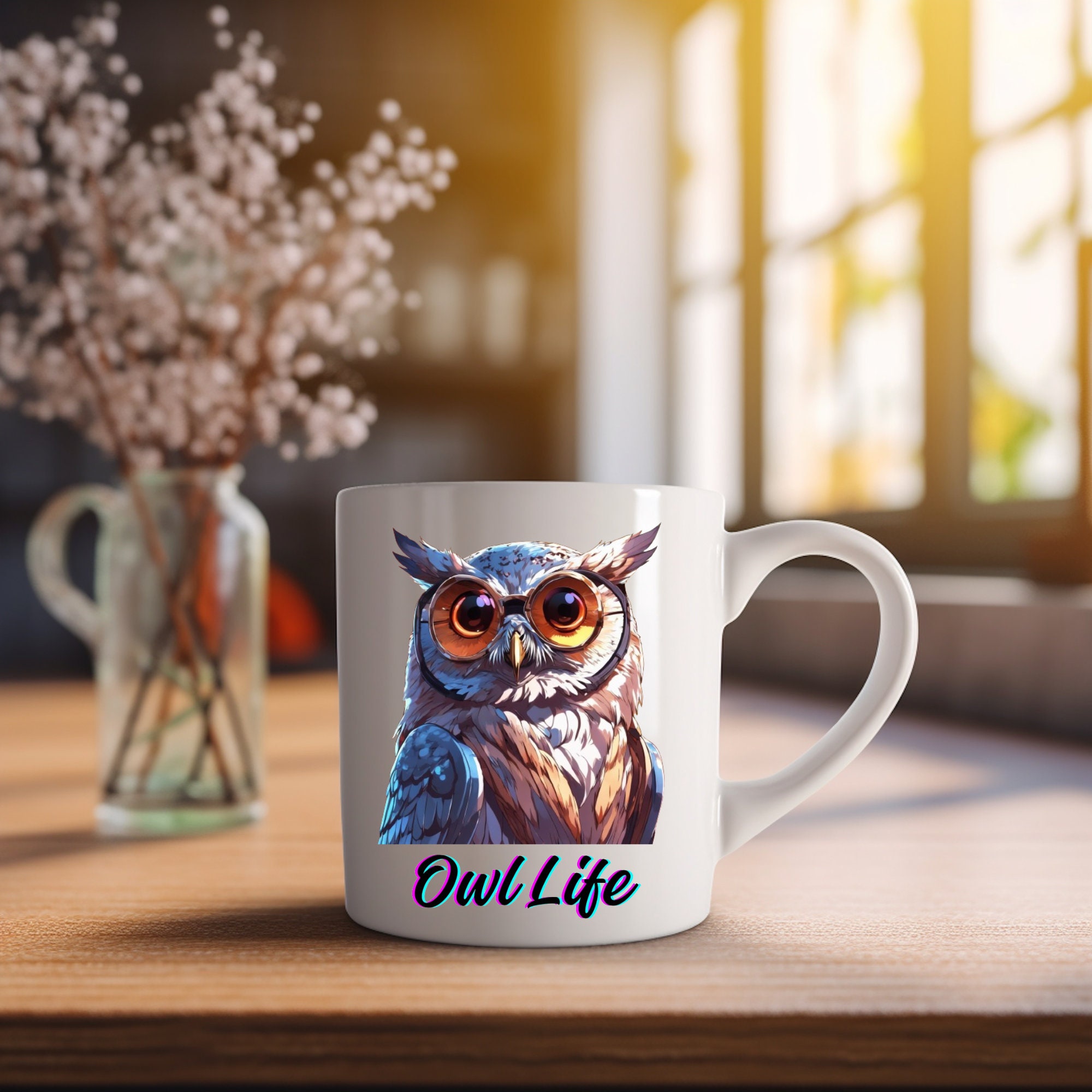 Cool OWL in sunglasses White COFFEE MUG. Perfect gift for coffee lovers. Pet mug, owl mug, Everyday 