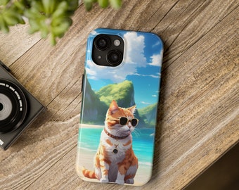 Cute Cat with sunglasses, iPhone case. cat lovers, Cat phone case, Tough phone case, Impact Resistance
