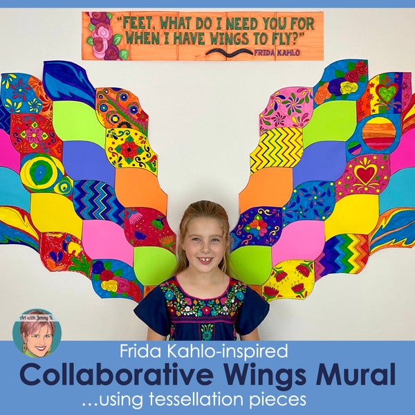 Collaborative Frida Kahlo-inspired Wings Mural Printables with Biographies | Great Cinco de Mayo Activity for Kids