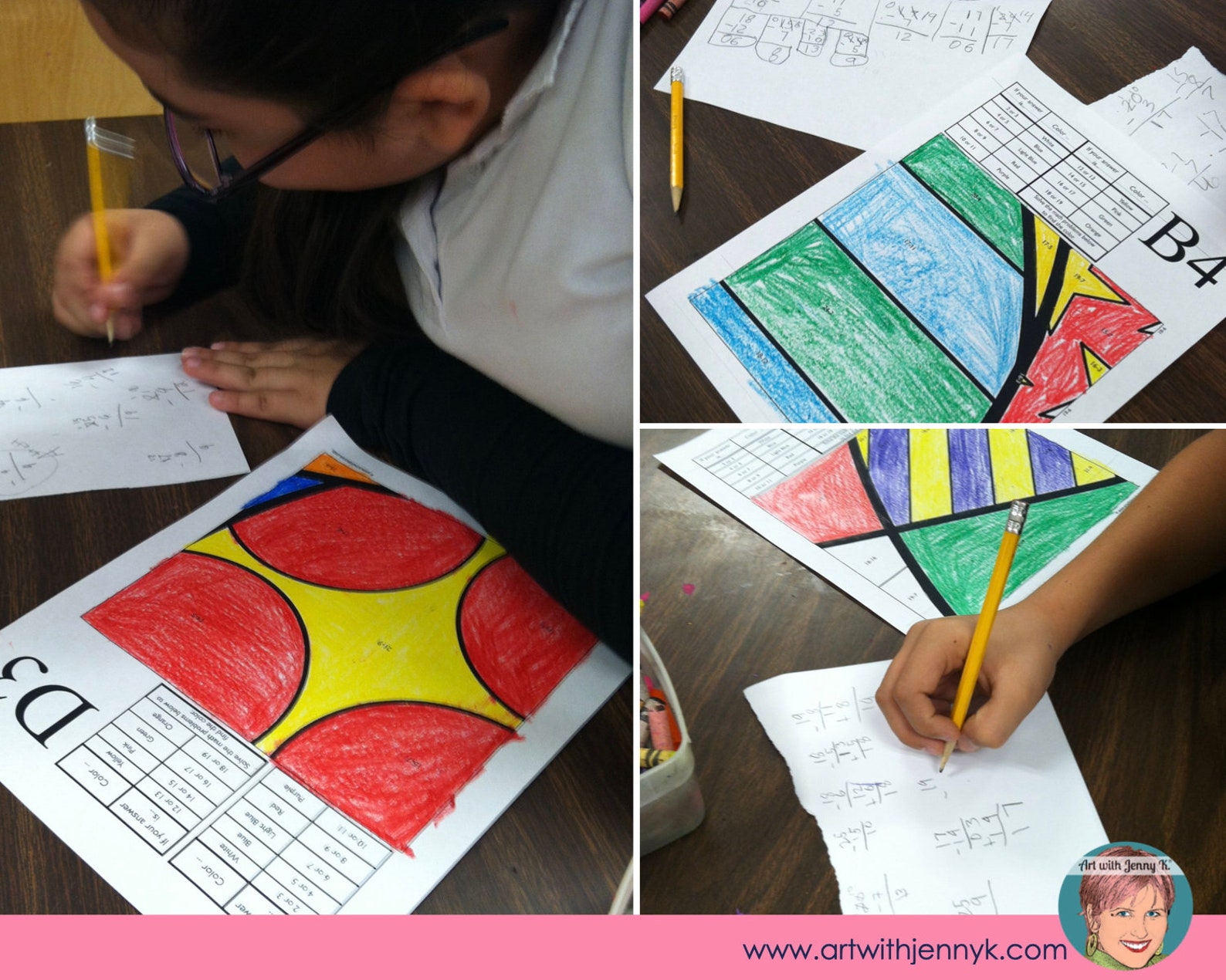 Math Collaborative Coloring Printable Subtraction Review Collaborative Color by Number Poster ...