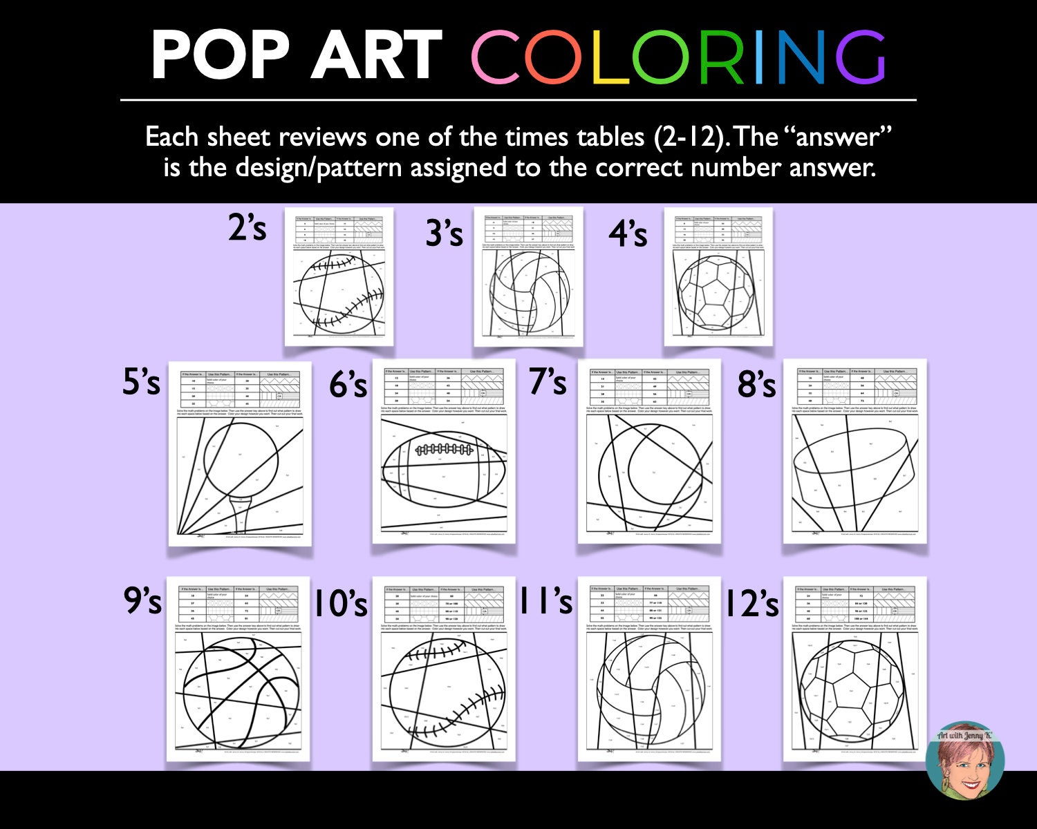 Printable Sports Themed Multiplication Coloring Pages Included