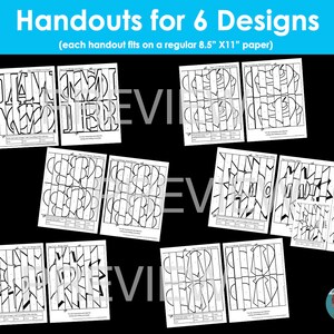 May include: A collection of six black and white design handouts, each designed to fit on 8.5" x 11" paper. The handouts feature various abstract designs and the text "Handouts for 6 Designs". The image includes a preview watermark.